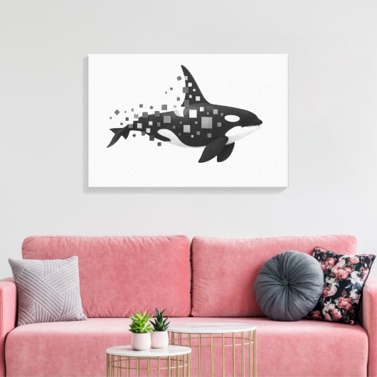 Digitale orka desintegratie - Cyber Ocean Series Canvas Afdruk (Insitu (Woonkamer))