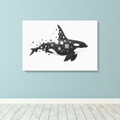 Digitale orka desintegratie - Cyber Ocean Series Canvas Afdruk (Insitu (Houten vloer))