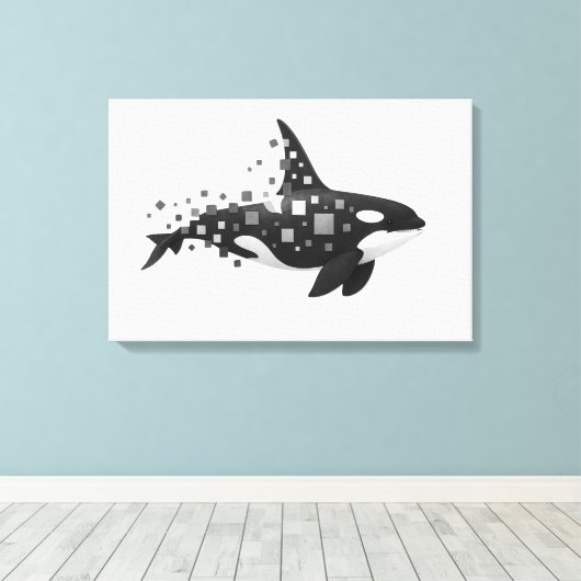 Digitale orka desintegratie - Cyber Ocean Series Canvas Afdruk (Insitu (Houten vloer))