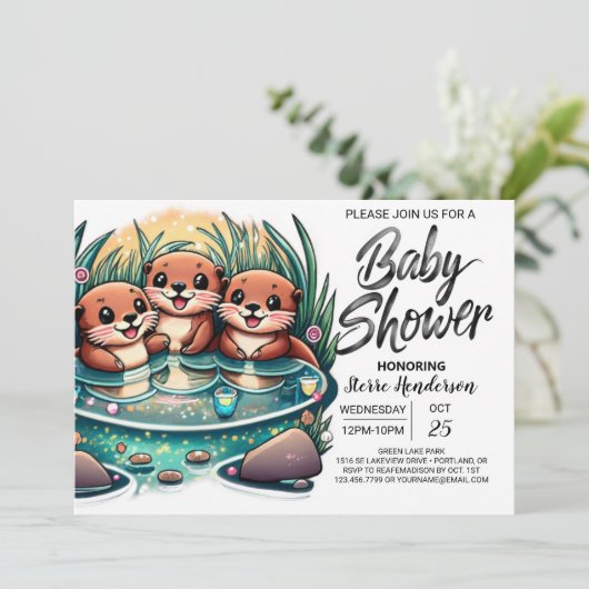 Digitale Otter Joy Baby shower Kaart (Staand voorkant)