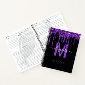 Digitale Paarse dripnaam Glitter Monogram Notitieboek (Binnen)