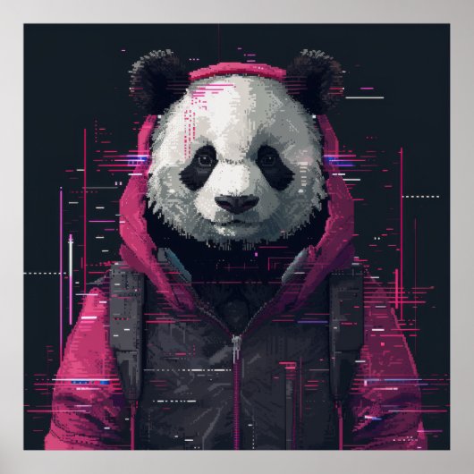 Digitale Panda Hacker Pixel Art Avatar Poster (Voorkant)