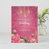 Digitale Peacock bruiloft uitnodiging Indiase brui (Staand voorkant)