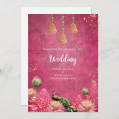 Digitale Peacock bruiloft uitnodiging Indiase brui (Voorkant / Achterkant)