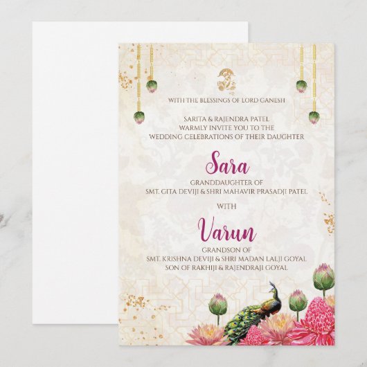 Digitale Peacock Trouwkaart Indiase trouwkaart Kaart (Voorkant / Achterkant)