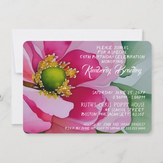 Digitale Pioen F waterverven 50e Verjaardagsfeestj Kaart (Achterkant)