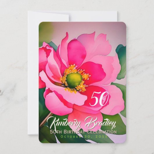 Digitale Pioen F waterverven 50e Verjaardagsfeestj Kaart (Voorkant)