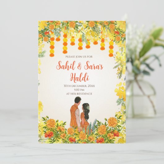 Digitale Pithi uitnodigingen & Digitale Haldi uitn (Staand voorkant)