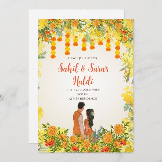 Digitale Pithi uitnodigingen & Digitale Haldi uitn (Voorkant / Achterkant)