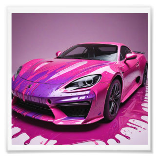 digitale print van een raceauto in roze verf ,3D. Foto Afdruk