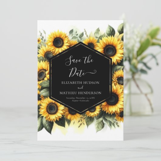 Digitale Printable Zonnebloem Wedding Save The Date (Staand voorkant)