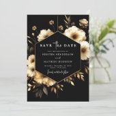 Digitale printbare gouden en zwarte bruiloft save the date (Staand voorkant)