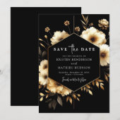 Digitale printbare gouden en zwarte bruiloft save the date (Voorkant / Achterkant)
