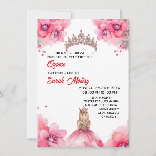 Digitale Quinceañera-uitnodiging Sweet 16-website Kaart (Voorkant)