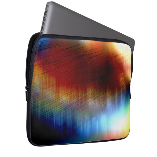 Digitale regen over flitskleurige spotjes laptop sleeve (Voorkant Rechts)