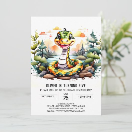 Digitale reptiel viering verjaardag kaart (Staand voorkant)