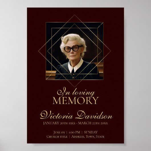 Digitale rouwadvertentie donkerrood poster (Voorkant)