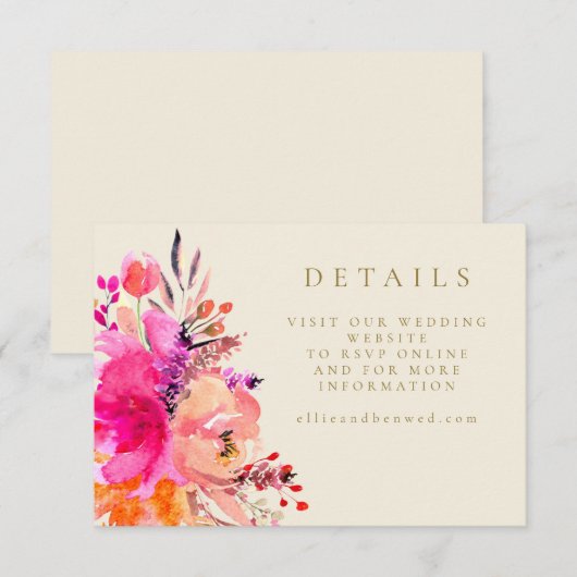 Digitale Roze Waterverf Bloemen Wedding Website Kaart (Voorkant / Achterkant)