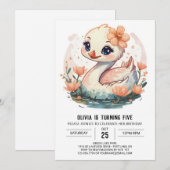 Digitale roze zwaan vogel verjaardag kaart (Voorkant / Achterkant)