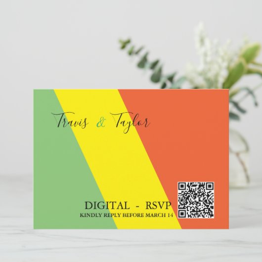 DIGITALE RSVP Bruiloft Heldere Zomerkleuren Kaart (Staand voorkant)