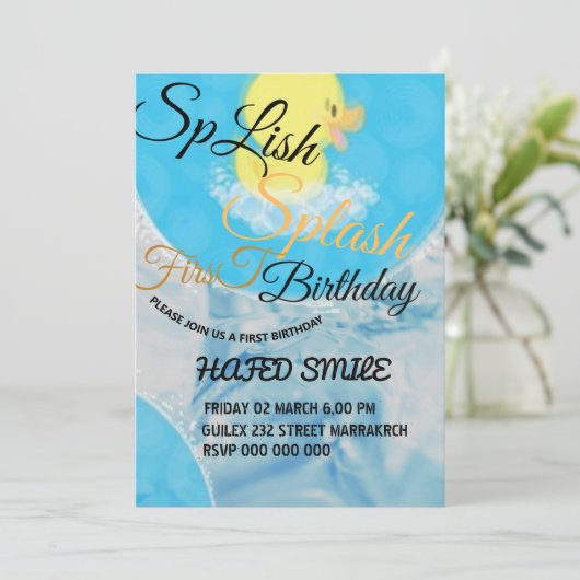 Digitale Rubber Ducky thema verjaardag uitnodiging (Staand voorkant)