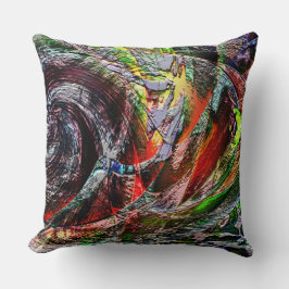 Digitale ruïnes textuur over rood tot geel verloop kussen