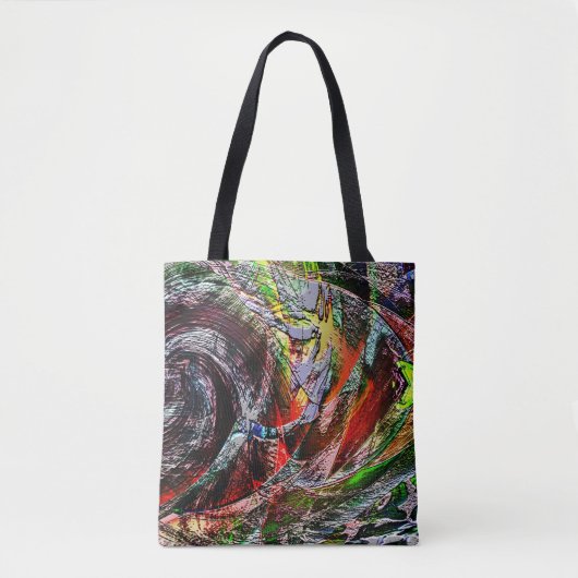 Digitale ruïnes textuur over rood tot geel verloop tote bag (Voorkant)