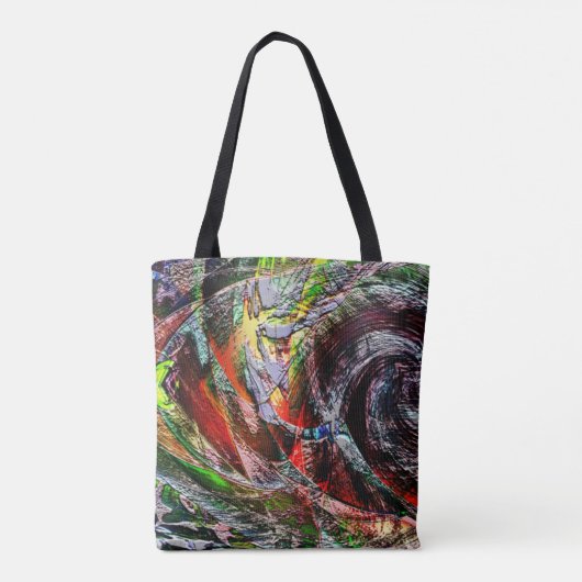 Digitale ruïnes textuur over rood tot geel verloop tote bag (Achterkant)