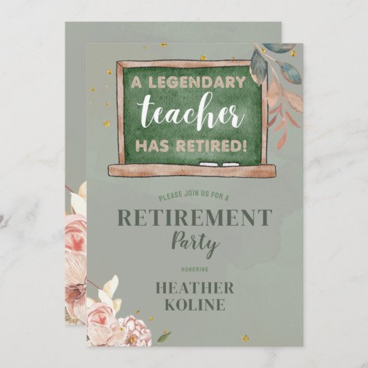 Digitale rustieke leraar pensioen partij Sjabloon Kaart (Voorkant / Achterkant)