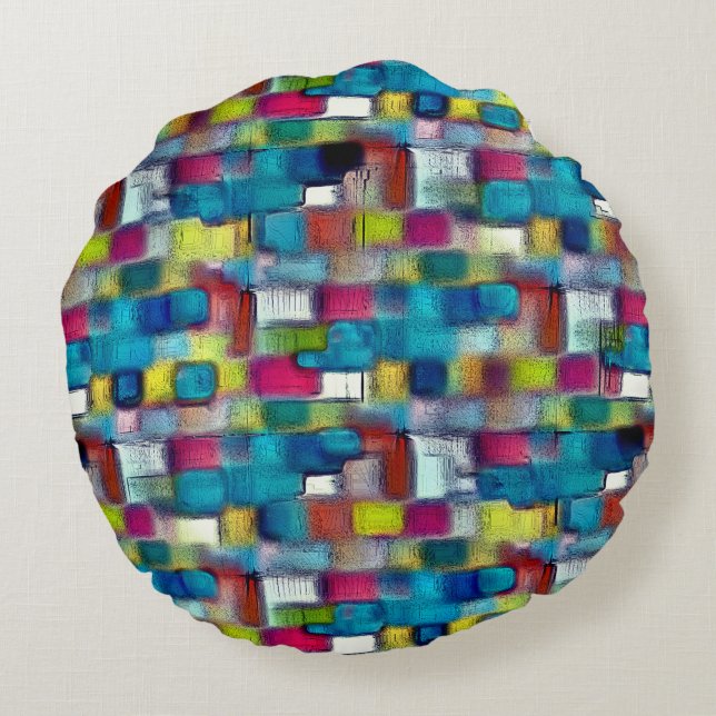 Digitale ruwe textuur in zeer gekleurde vierkante  rond kussen (Achterkant)