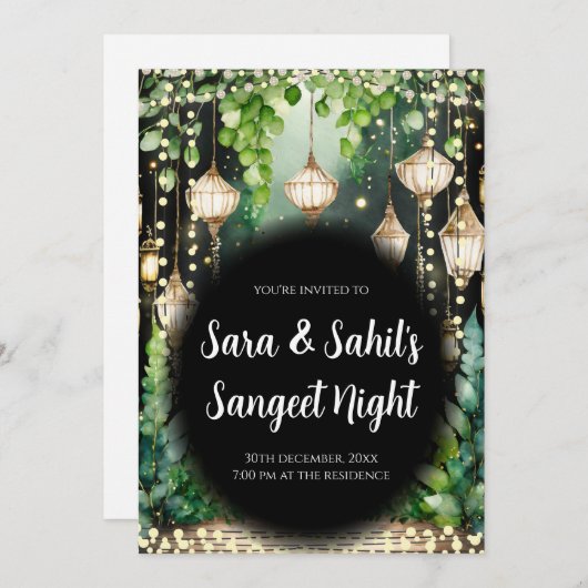Digitale Sangeet uitnodigingen Indiase trouwkaarte (Voorkant / Achterkant)