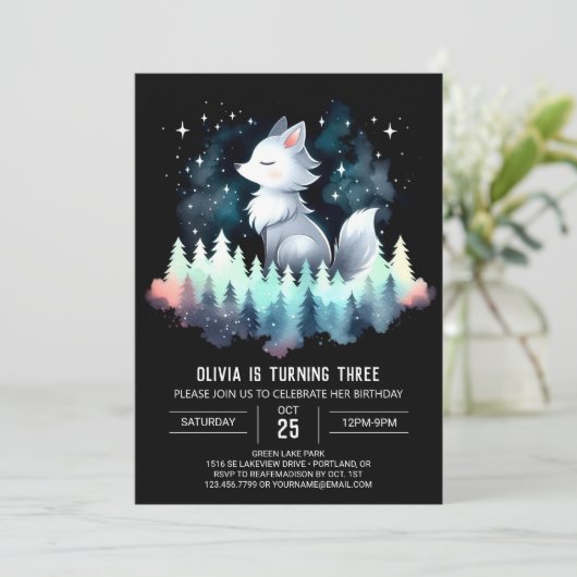 Digitale Schattigee Wolf Verjaardag Kaart (Staand voorkant)