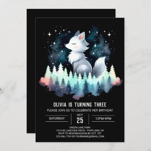 Digitale Schattigee Wolf Verjaardag Kaart (Voorkant / Achterkant)