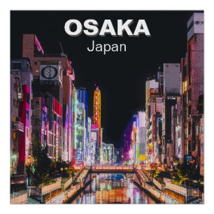 Digitale schildering van Osaka Japan 's nachts Perfect Poster