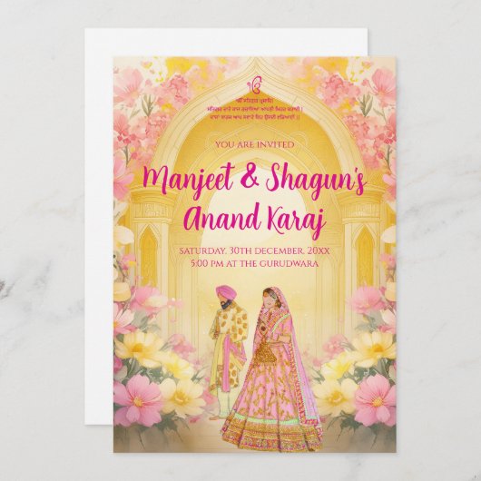 Digitale Sikh Trouwkaarten & Anand Karaj kaarten (Voorkant / Achterkant)