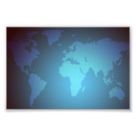 Digitale Stippen Wereldkaart Gradiënt Kunst Foto Afdruk