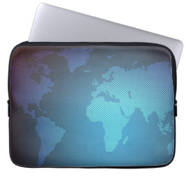 Digitale Stippen Wereldkaart Gradiënt Kunst Laptop Sleeve