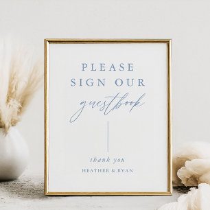 Digitale Stofblauw Calligrafie Schrijf in ons gast Poster