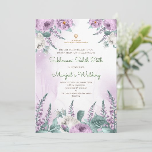 Digitale Sukhmani Path uitnodiging & Akhand path u (Staand voorkant)