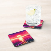 Digitale Synthwave Sunset Zee Reflectie Bier Onderzetter (Rechterzijde)