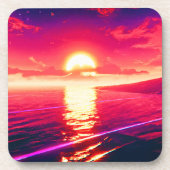 Digitale Synthwave Sunset Zee Reflectie Bier Onderzetter (Voorkant)