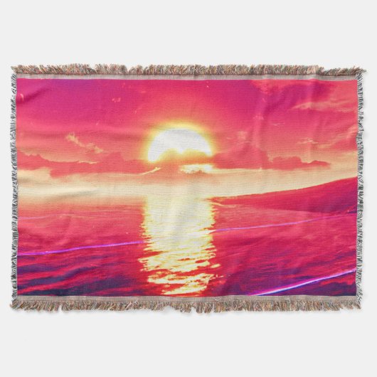 Digitale Synthwave Sunset Zee Reflectie Deken (Voorkant)