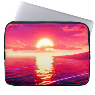 Digitale Synthwave Sunset Zee Reflectie Laptop Sleeve