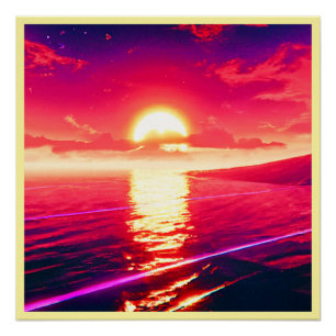 Digitale Synthwave Sunset Zee Reflectie Perfect Poster