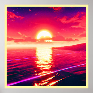 Digitale Synthwave Sunset Zee Reflectie Poster