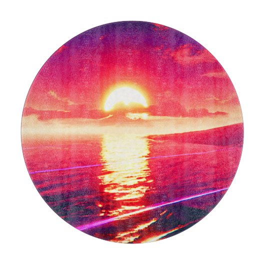 Digitale Synthwave Sunset Zee Reflectie Snijplank (Voorkant)
