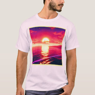 Digitale Synthwave Sunset Zee Reflectie T-shirt