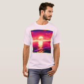 Digitale Synthwave Sunset Zee Reflectie T-shirt (Voorkant volledig)