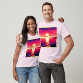 Digitale Synthwave Sunset Zee Reflectie T-shirt (Unisex)