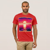 Digitale Synthwave Sunset Zee Reflectie T-shirt (Voorkant volledig)